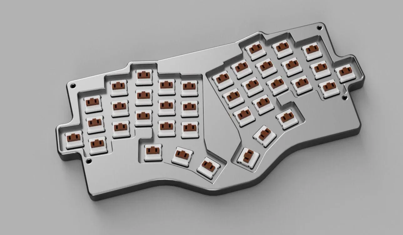 設計中のエルゴノミクスキーボードのレンダリング画像